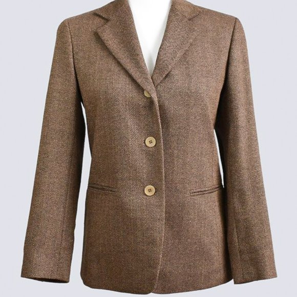 Lafayette 148 New York Jackets & Blazers - LAFAYETTE 148 New York Women's Silk / Wool Herringbone Blazer Size 2P Brown